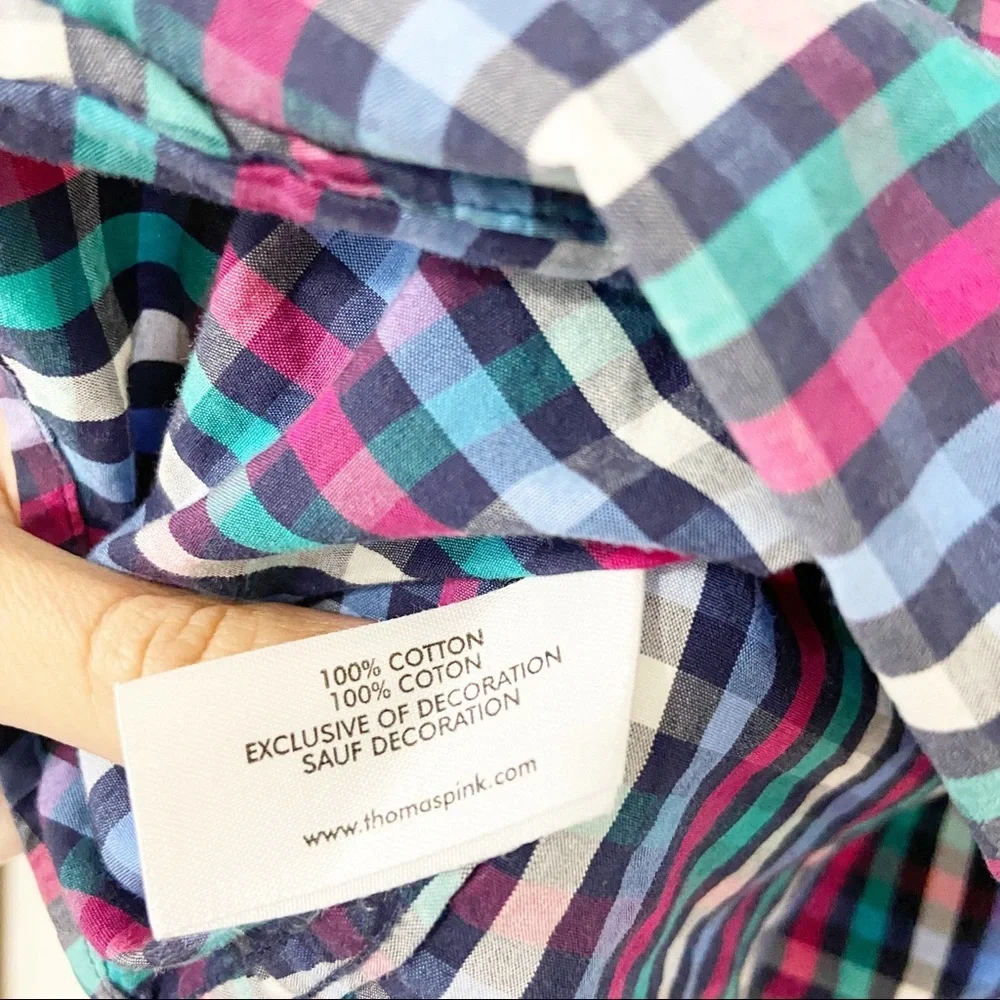 Thomas Pink Casual Multicolored Check Gingham Button Down Shirt Size Small S - Picture 6 of 6